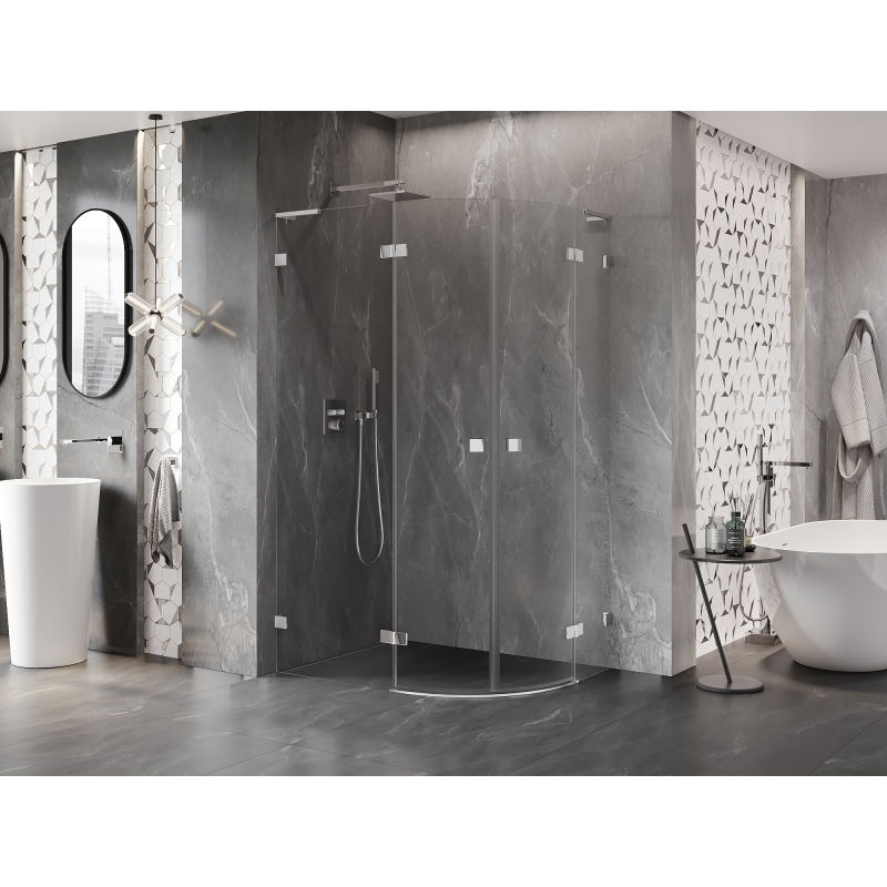 Mexen Lunar L cabină de duș semicirculară cu balamale pe stânga 90 x 80 cm, transparentă, crom - 833L-090L-080P-01-00