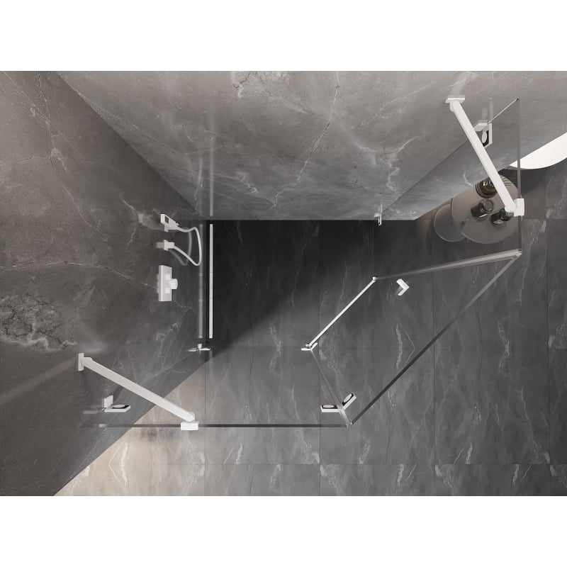 Mexen Lunar cabină de duș pentagonală cu ușă batantă pe stânga 100 x 80 cm, transparentă, albă - 831-100L-080P-20-00-L