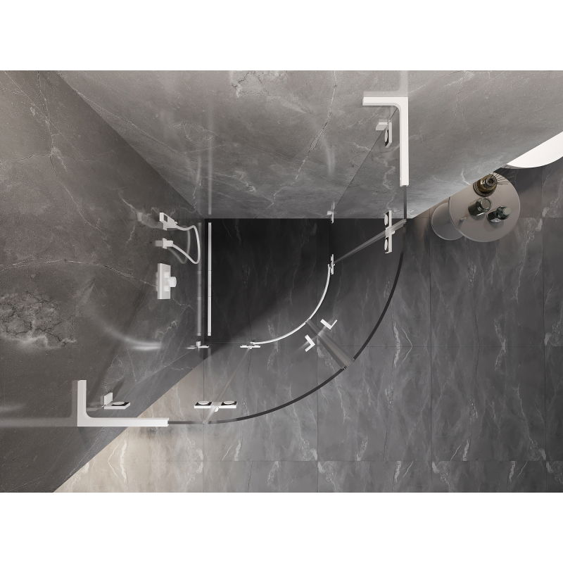 Mexen Lunar L cabină de duș semicirculară pivotantă 80 x 80 cm, transparentă, albă - 833L-080L-080P-20-00