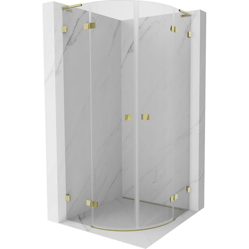 Cabină de duș semirotundă cu deschidere spre exterior Mexen Lunar L 80 x 80 cm, transparent, aurie - 833L-080L-080P-50-00