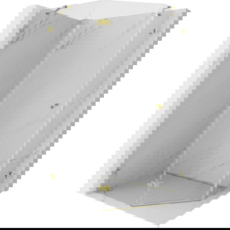 Mexen Lunar cabina de duș pentagonală cu deschidere pe stânga 90 x 80 cm, transparentă, aurie - 831-090L-080P-50-00-L