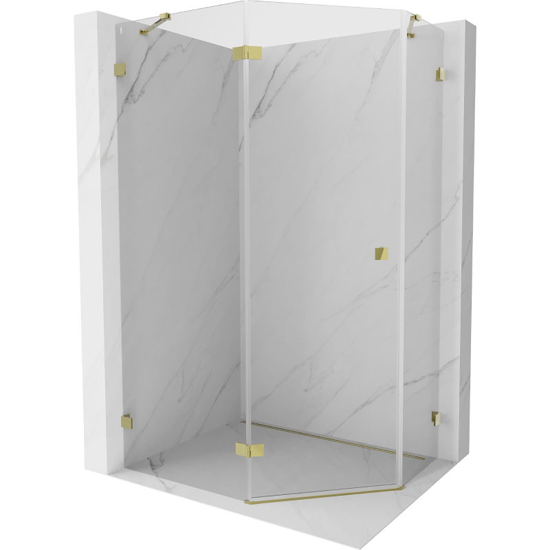 Cabină de duș pentagonală cu ușă batantă stânga Mexen Lunar 100 x 90 cm, transparentă, aurie - 831-100L-090P-50-00-L