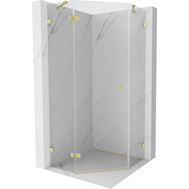 Mexen Lunar cabină de duș unghiulară cu ușă batantă stânga 80 x 80 cm, transparent, aurie periată - 831-080L-080P-55-00-L