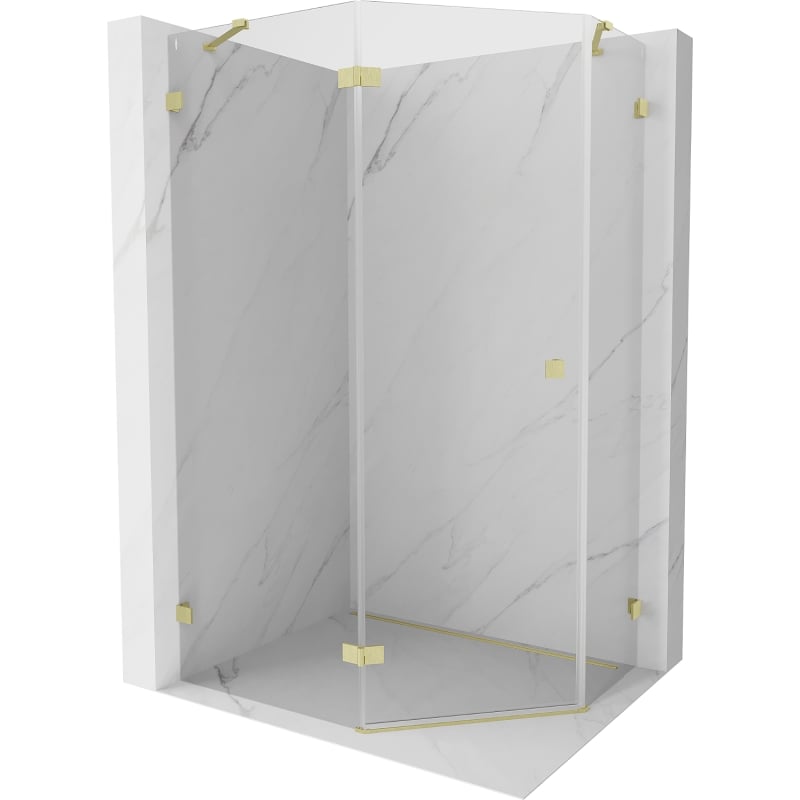 Mexen Lunar cabină de duș în colț, ușă glisantă, stânga, 90 x 80 cm, transparent, aurie periată - 831-090L-080P-55-00-L