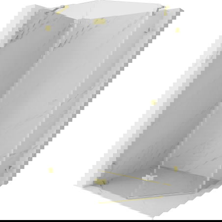 Mexen Lunar ötszögletű balos zuhanykabin 90 x 80 cm, áttetsző, arany kefélt - 831-090L-080P-55-00-L