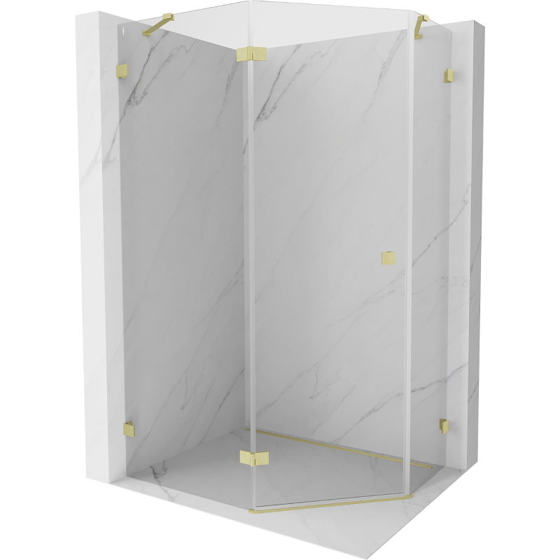Mexen Lunar cabină de duș pentagonală, cu deschidere pe stânga, 100 x 90 cm, transparentă, aurie periată - 831-100L-090P-55-00-L