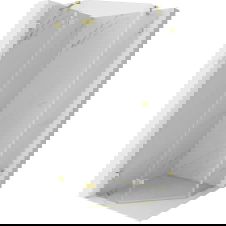 Mexen Lunar cabină de duș pentagonală cu ușă batantă pe partea stângă 100 x 100 cm, transparentă, auriu periat