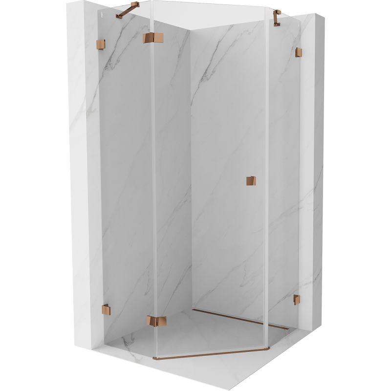 Mexen Lunar cabină de duș pentagonală, stânga, cu ușă batantă 80 x 80 cm, transparent, aur roz - 831-080L-080P-60-00-L