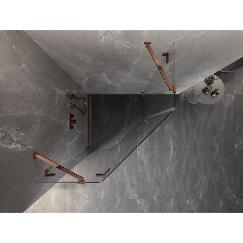 Mexen Lunar ötszögletű balos nyíló zuhanykabin 80 x 80 cm, átlátszó, rózsaarany - 831-080L-080P-60-00-L