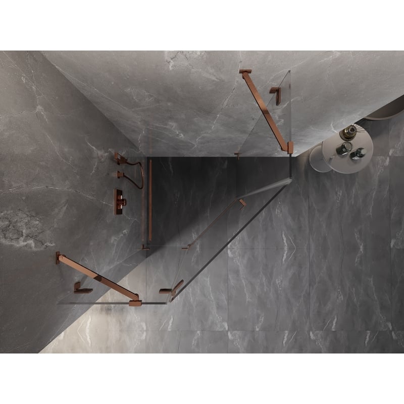 Mexen Lunar cabina de duș pentagonală pivotantă stânga 90 x 90 cm, transparentă, aur roz - 831-090L-090P-60-00-L