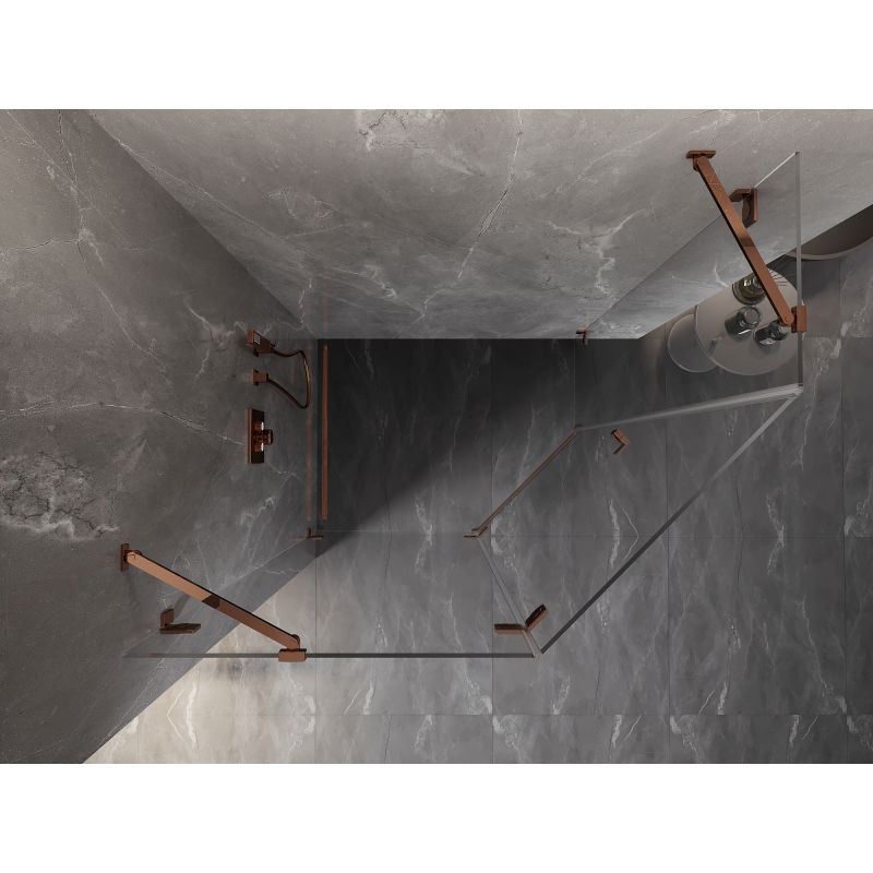 Mexen Lunar cabină de duș pentagonală pivotantă stânga 100 x 80 cm, transparent, aur roz - 831-100L-080P-60-00-L