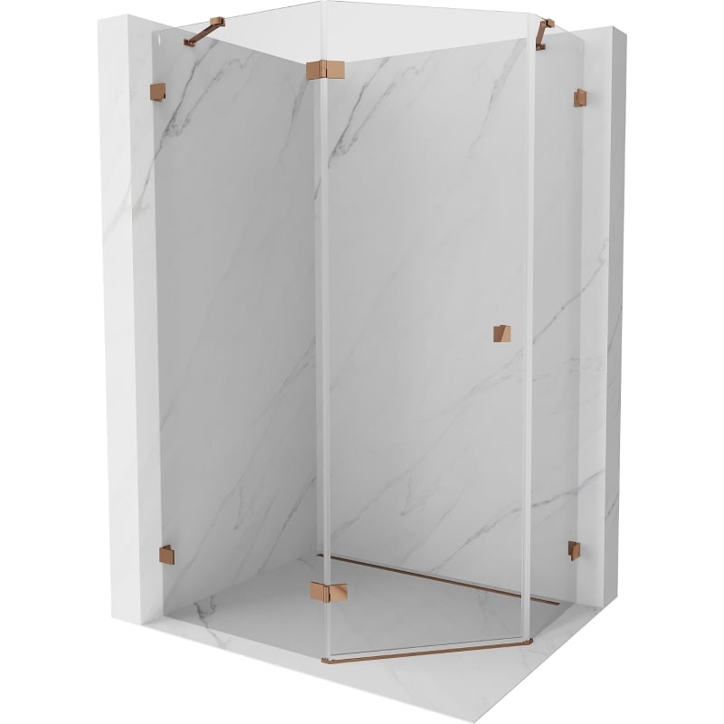 Mexen Lunar cabină de duș pentagonală cu deschidere pe stânga 100 x 80 cm, transparentă, aur roz - 831-100L-080P-60-00-L