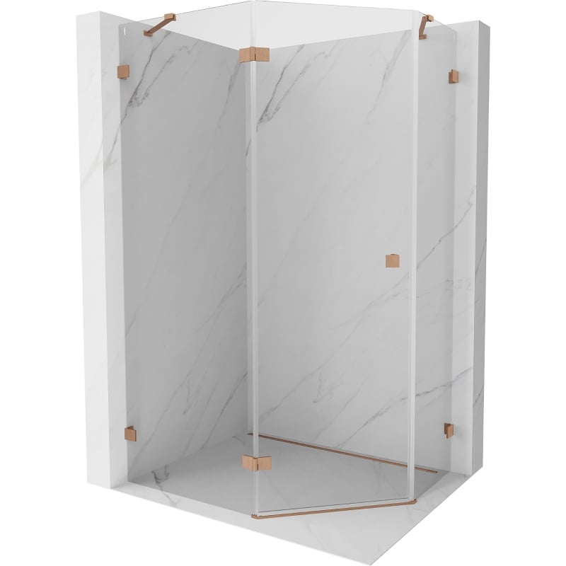 Cabina de duș pentagonală rabatabilă Mexen Lunar stânga 90 x 80 cm, transparentă, cupru periat - 831-090L-080P-65-00-L