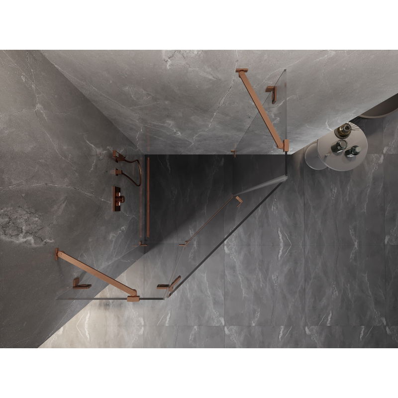 Mexen Lunar cabină de duș pentagonală rabatabilă stânga 90 x 90 cm, transparent, cupru periat - 831-090L-090P-65-00-L