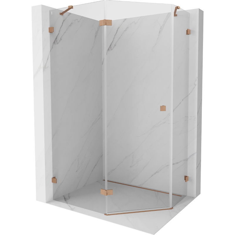Mexen Lunar cabină de duș pentagonală pe balamale stânga 100 x 80 cm, transparent, cupru periat - 831-100L-080P-65-00-L