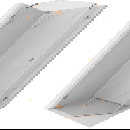 Mexen Lunar ötszögletű balra nyíló zuhanykabin 100 x 80 cm, átlátszó, szálcsiszolt réz - 831-100L-080P-65-00-L