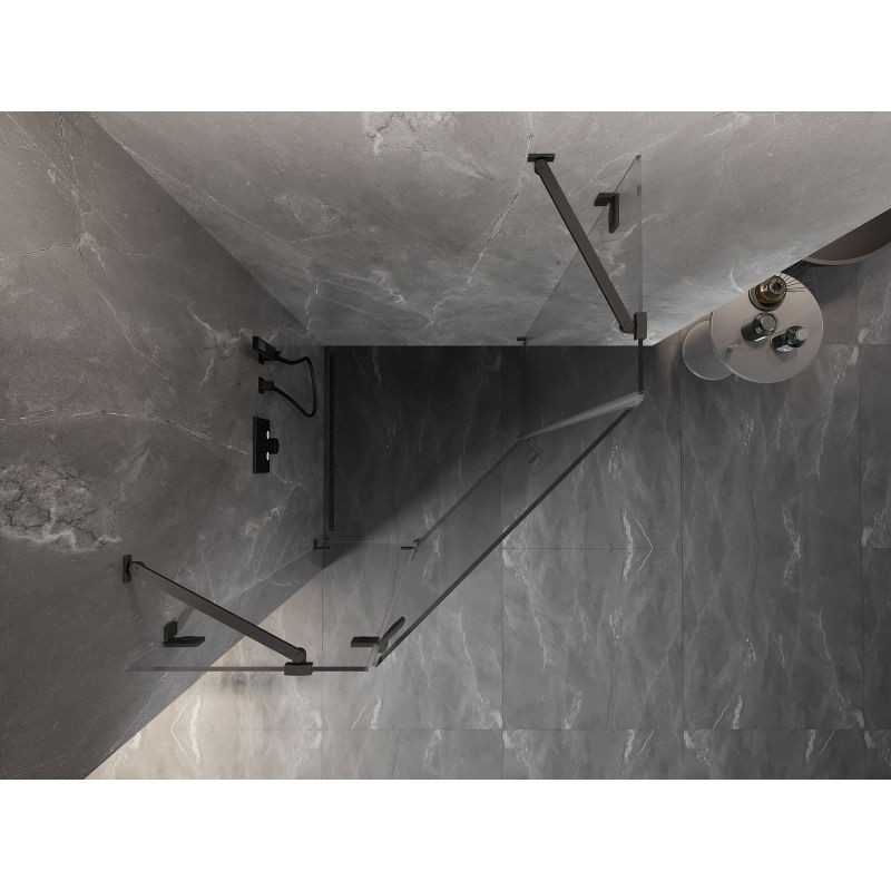 Mexen Lunar cabină de duș pentagonală rabatabilă stânga 80 x 80 cm, transparentă, gri armat periat - 831-080L-080P-66-00-L