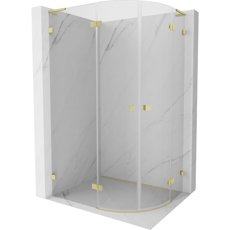 Mexen Lunar L cabină de duș semicirculară basculantă stânga 80 x 70 cm, transparent, auriu periat - 833L-080L-070P-55-00