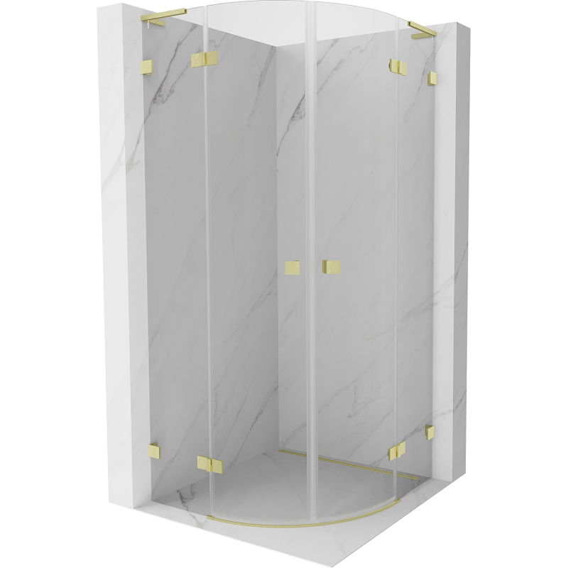 Mexen Lunar L cabină de duș semirotundă, cu balamale, 80 x 80 cm, transparent, auriu periat - 833L-080L-080P-55-00