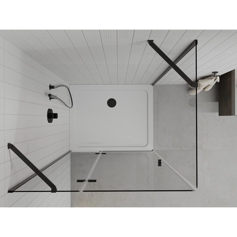 Mexen Roma cabina de duș cu ușă rabatabilă 100 x 90 cm, transparentă, neagră + cadă Flat, neagră