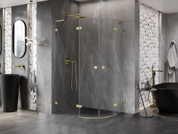 Mexen Lunar L cabină de duș semicirculară, ușă stânga 100 x 80 cm, transparent, auriu periat - 833L-100L-080P-55-00