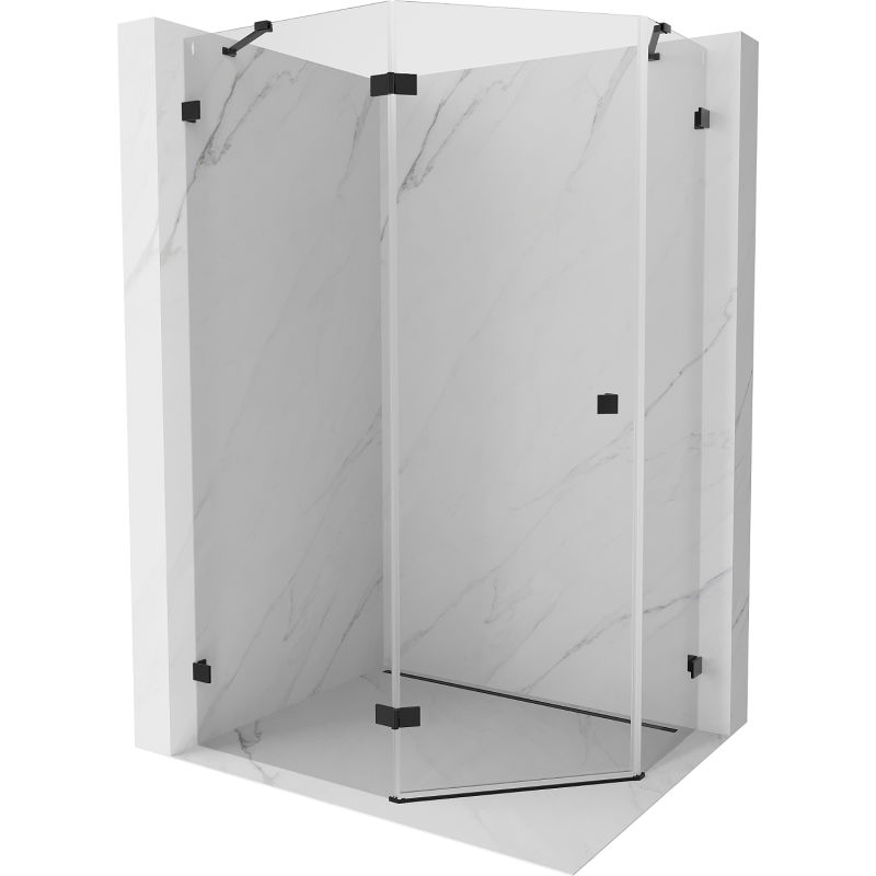 Mexen Lunar cabină de duș pentagonală cu ușă batantă stânga 100 x 90 cm, transparent, negru - 831-100L-090P-70-00-L