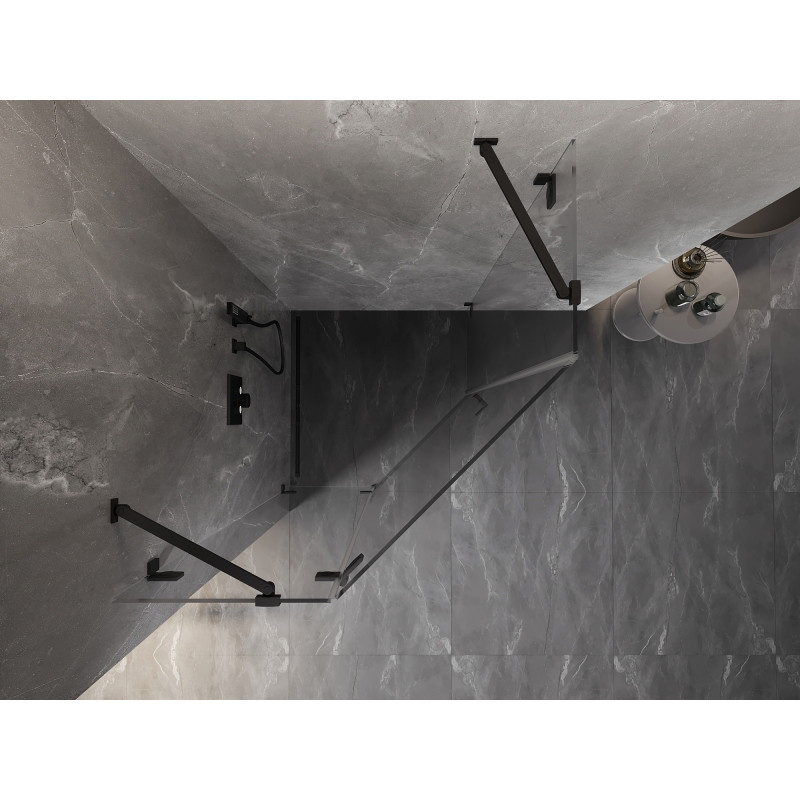 Mexen Lunar cabina de duș pentagonală cu balamale pe stânga 100 x 100 cm, transparentă, neagră - 831-100L-100P-70-00-L