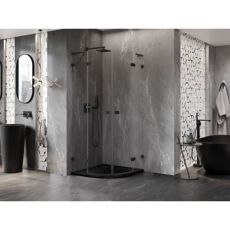 Mexen Lunar L cabină de duș semicirculară pivotantă 80 x 80 cm, transparentă, neagră - 833L-080L-080P-70-00