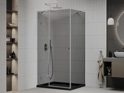 Mexen Roma 80 x 120 cm-es nyíló zuhanykabin, grafit, króm + Flat fekete zuhanytálca - 854-080-120-01-40-4070