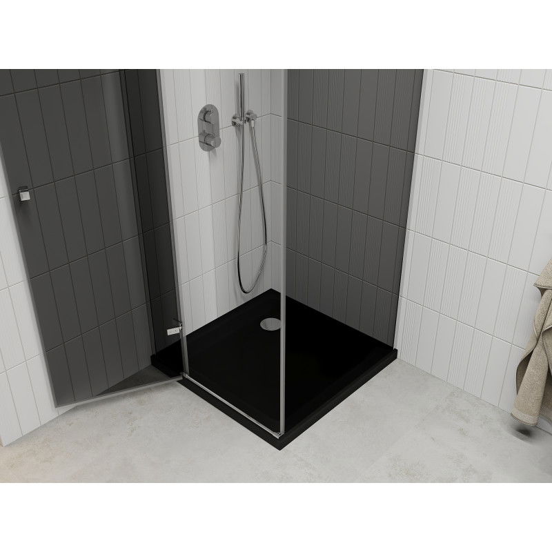 Mexen Roma cabină de duș pivotantă 90 x 90 cm, grafit, crom + cadă Flat, negru - 854-090-090-01-40-4070