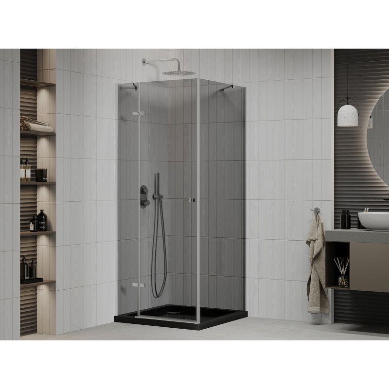 Mexen Roma cabină de duș pivotantă 90 x 90 cm, grafit, crom + cadă Flat, negru - 854-090-090-01-40-4070