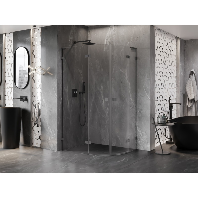 Mexen Lunar L cabina de duș semirotundă cu uși batante stânga 100 x 90 cm, transparentă, gun metal - 833L-100L-090P-95-00