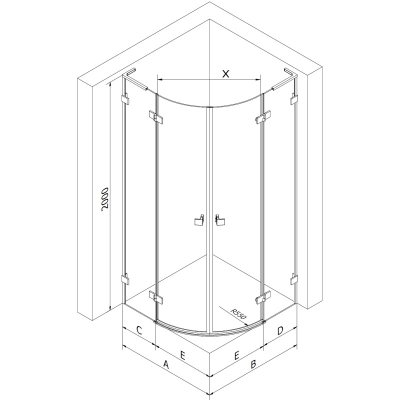 Mexen Lunar L Cabină de duș semicirculară batantă stânga 100 x 90 cm, transparent, nichel periat - 833L-100L-090P-97-00