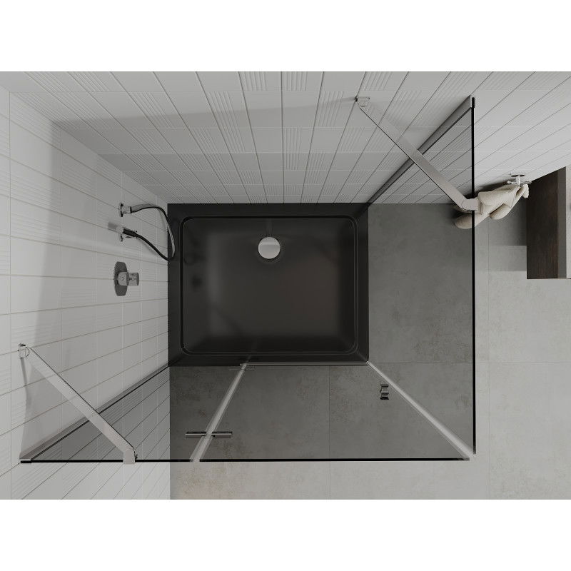 Mexen Roma cabină de duș cu ușă batantă 100 x 80 cm, grafit, crom + cadă dus Flat, negru - 854-100-080-01-40-4070