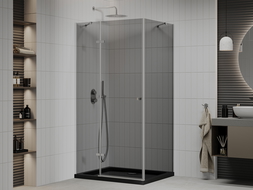 Mexen Roma nyílóajtós zuhanykabin 120 x 80 cm, Sötétszürke, Króm + zuhanytálca Flat, Fekete - 854-120-080-01-40-4070