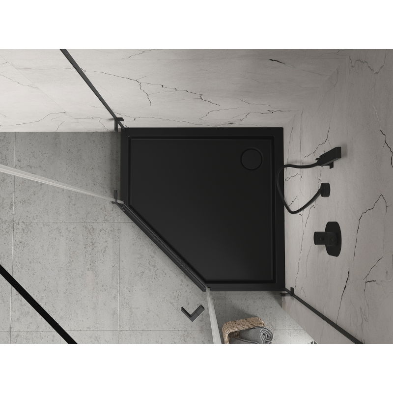 Mexen Flow+ cadă de duș pentagonală 80 x 80 cm, negru mat - 46P708080H