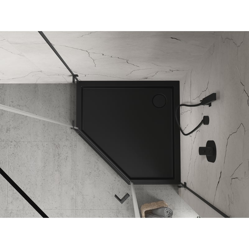 Mexen Flow+ cadă de duș pentagonală 90 x 90 cm, negru mat - 46P709090H
