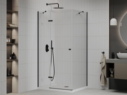 Mexen Roma cabină de duș cu balamale 70 x 100 cm, transparent, Neagră + cadă de duș Flat, Albă - 854-070-100-70-00-4010B
