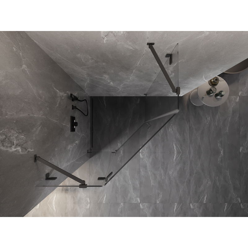 Mexen Lunar cabină de duș pentagonală cu deschidere stânga 90 x 90 cm, transparentă, gun metal - 831-090L-090P-95-00-L