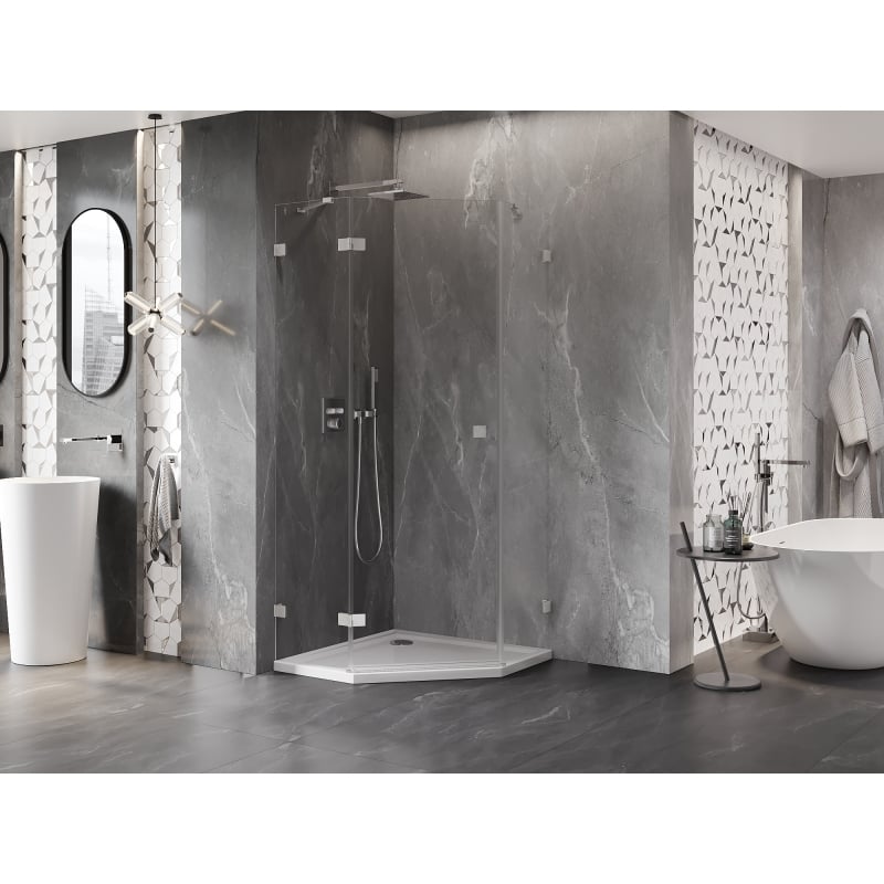 Mexen Lunar cabina de duș pentagonală, oscilantă, stânga, 80 x 80 cm, transparentă, nichel periat - 831-080L-080P-97-00-L