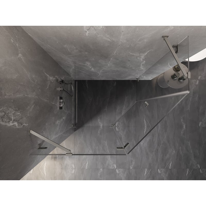 Mexen Lunar cabină de duș pentagonală pivotantă, stânga 90 x 80 cm, transparentă, nichel periat - 831-090L-080P-97-00-L