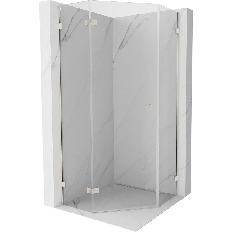 Mexen Lunar cabină de duș pentagonală cu ușă balansieră stânga 100 x 100 cm, transparentă, nichel periat - 831-100L-100P-97-00-L