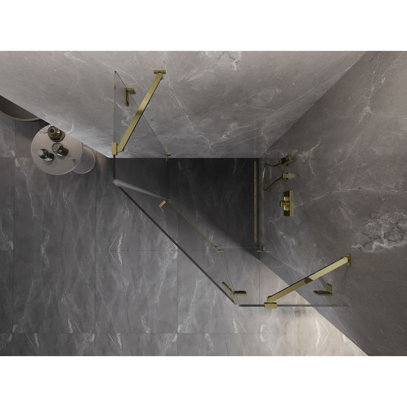 Mexen Lunar cabină de duș pentagonală pivotantă dreapta 80 x 80 cm, transparent, auriu - 831-080P-080L-50-00-P
