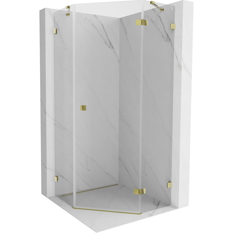 Cabină de duș pentagonală Mexen Lunar cu deschidere dreapta 90 x 90 cm, transparentă, aurie - 831-090P-090L-50-00-P