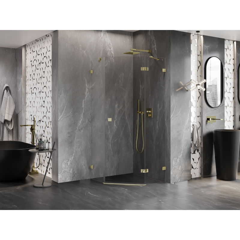 Mexen Lunar cabină de duș pentagonală batantă dreapta 100 x 100 cm, transparentă, auriu - 831-100P-100L-50-00-P