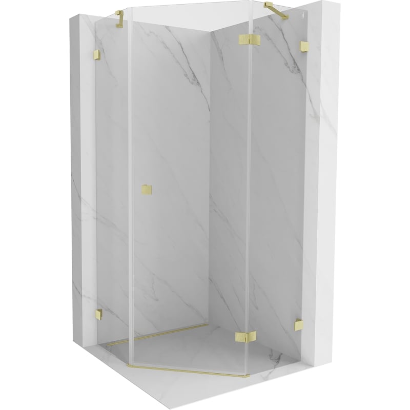Mexen Lunar cabină de duș pentagonală cu ușă rabatabilă dreapta 80 x 80 cm, transparentă, auriu periat - 831-080P-080L-55-00-P