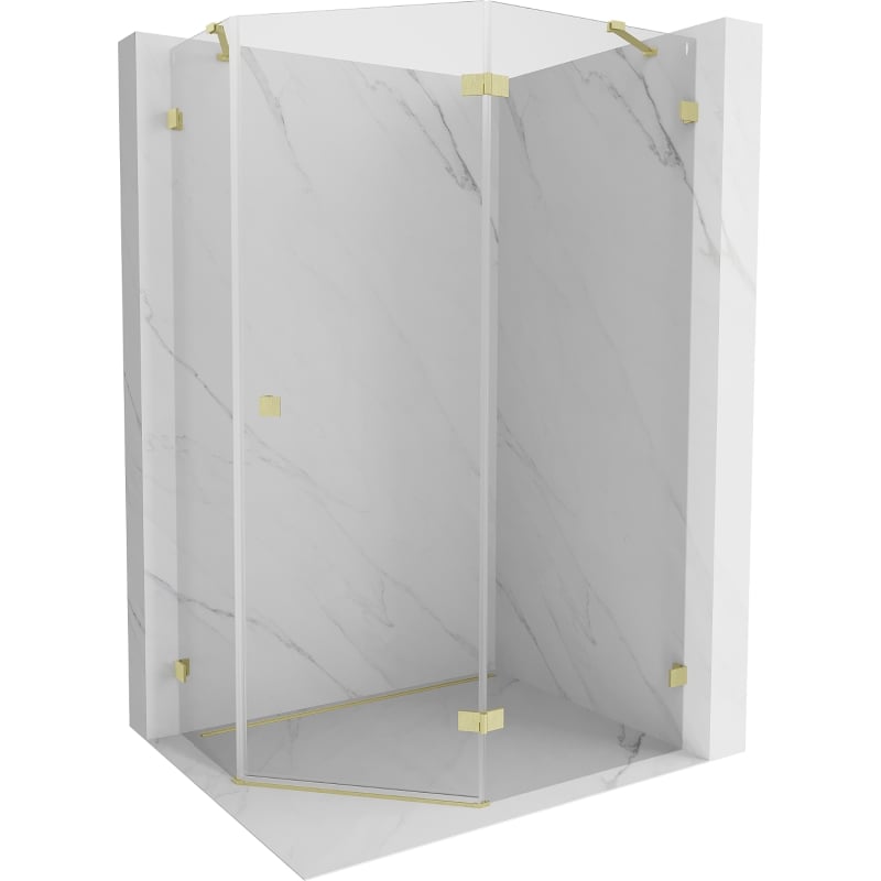 Mexen Lunar cabină de duș pentagonală pivotantă dreapta 100 x 80 cm, transparentă, aurie periată - 831-100P-080L-55-00-P