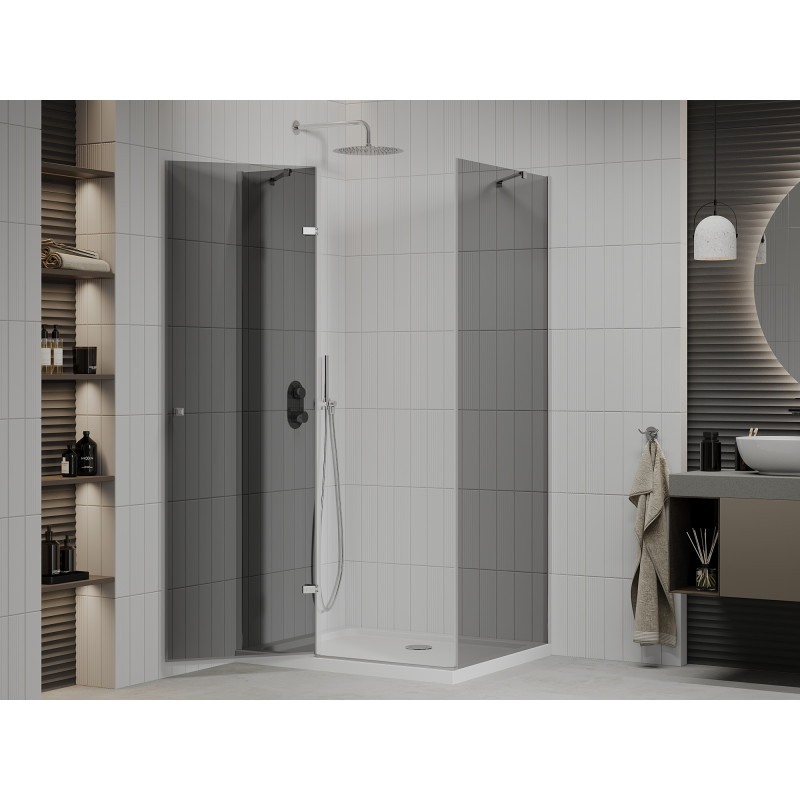 Mexen Roma cabina de duș cu ușă batantă 70 x 80 cm, grafit, crom + cadă de duș Flat, alb - 854-070-080-01-40-4010