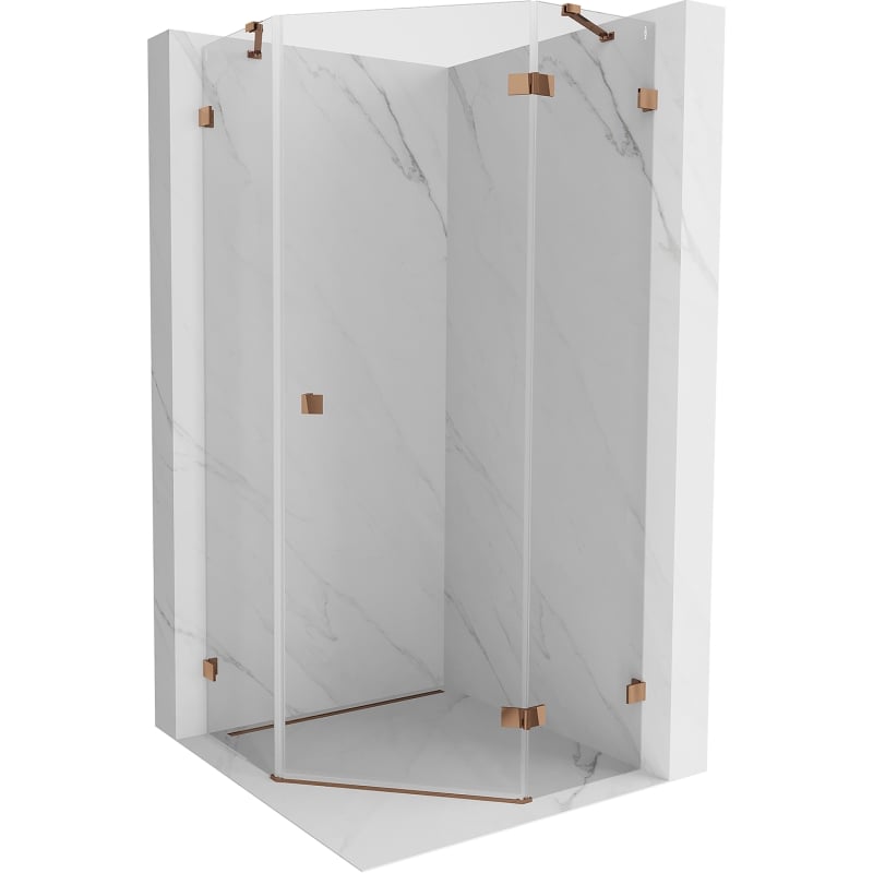 Mexen Lunar cabină de duș pentagonală cu deschidere dreaptă 90 x 90 cm, transparentă, aur roz - 831-090P-090L-60-00-P