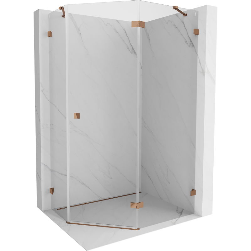 Mexen Lunar cabină de duș pentagonală pivotantă dreapta 100 x 90 cm, transparent, aur roz - 831-100P-090L-60-00-P